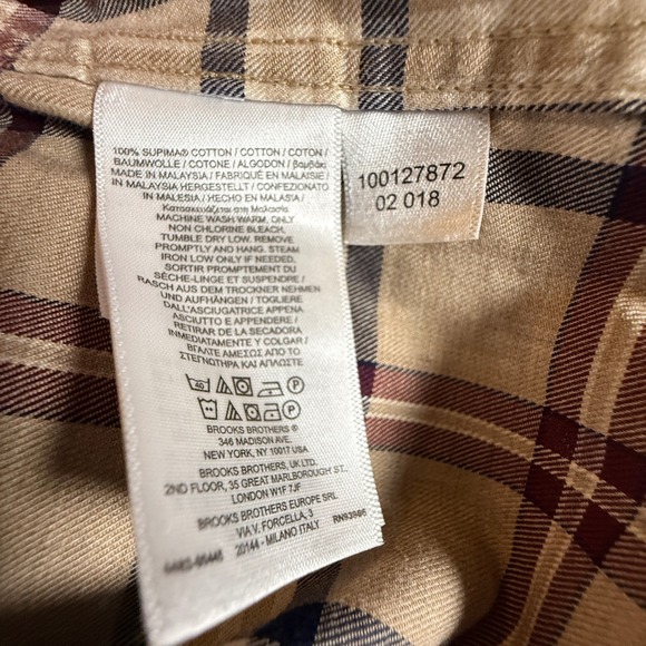 Brooks Brothers 2XLT Non-Iron Supima Cotton Plaid Button Down Shirt Tan Tartan - Picture 7 of 8